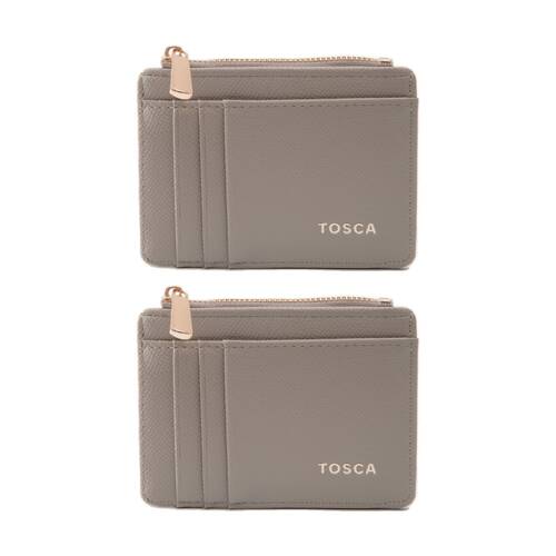 2PK Tosca PU Wallet Textured Cardholder & Zip Slim Fit Purse Abbey Stone Beige
