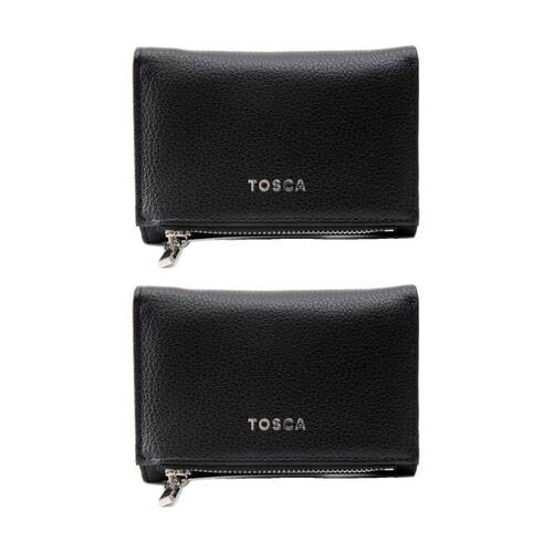 2PK Tosca PU Wallet Textured Silver Zipper Everyday Foldable Purse Black