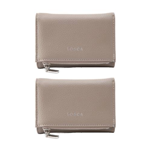 2PK Tosca PU Wallet Textured Silver Zipper Everyday Purse Warm Taupe Beige