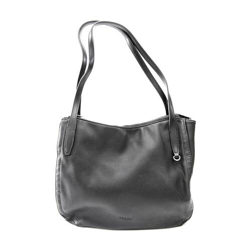 Tosca Handbag Textured Shoulder Tote Everyday Bag Zip Closure Black