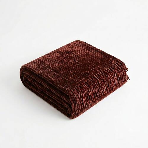 Ardor Eli Chenille Throw Soft Warm Velvety Blanket Brown 130x170cm