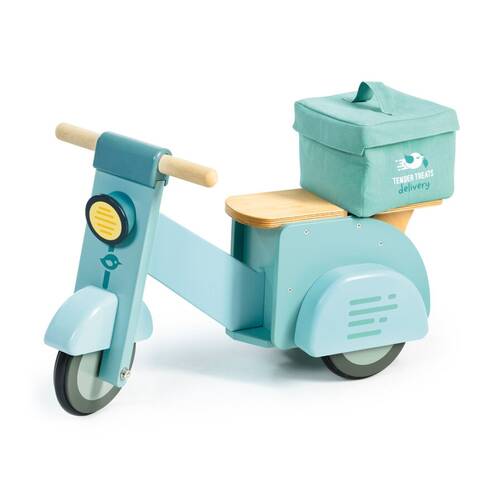 Tender Leaf Toys Delivery Scooter Ride-On Toy With Canvas Bag & Menu 2y+