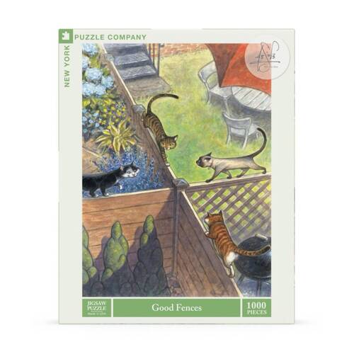 1000pc New York Puzzle Company Good Fences Backyard Cat Scene Jigsaw