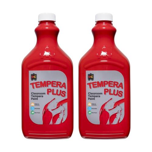 2PK Educational Colours Tempera Plus Classroom Junior Paint Brilliant Red 2L