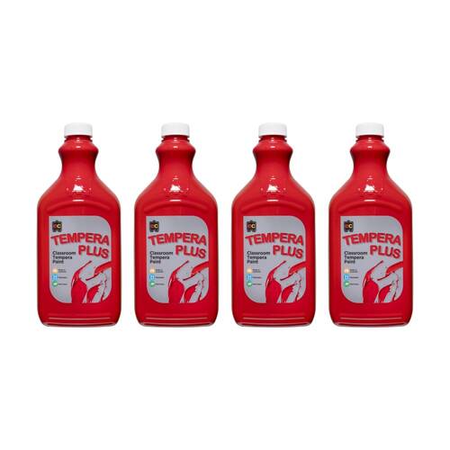 4PK Educational Colours Tempera Plus Classroom Junior Paint Brilliant Red 2L