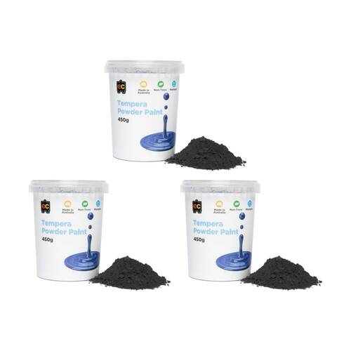 3PK Educational Colours Tempera Junior Student Paint Powder Black 450g