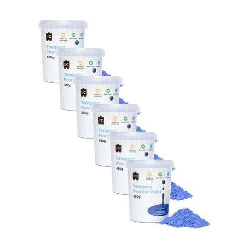 6PK Educational Colours Tempera Junior Student Paint Powder Blue 450g