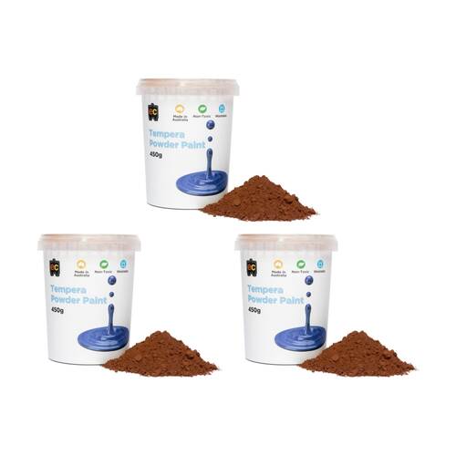 3PK Educational Colours Tempera Junior Student Paint Powder Brown 450g