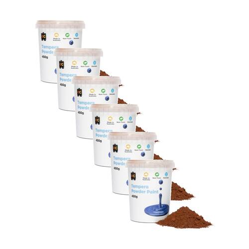 6PK Educational Colours Tempera Junior Student Paint Powder Brown 450g