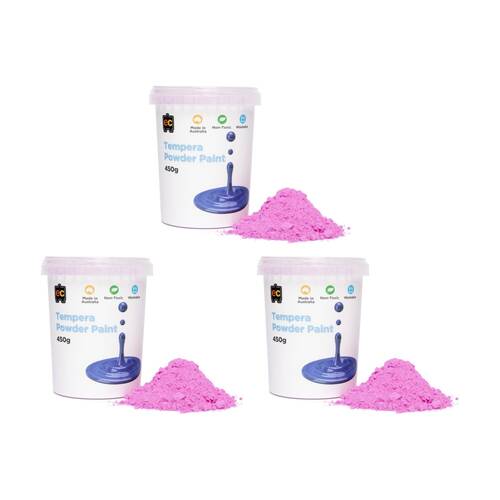 3PK Educational Colours Tempera Junior Student Paint Powder Pink 450g