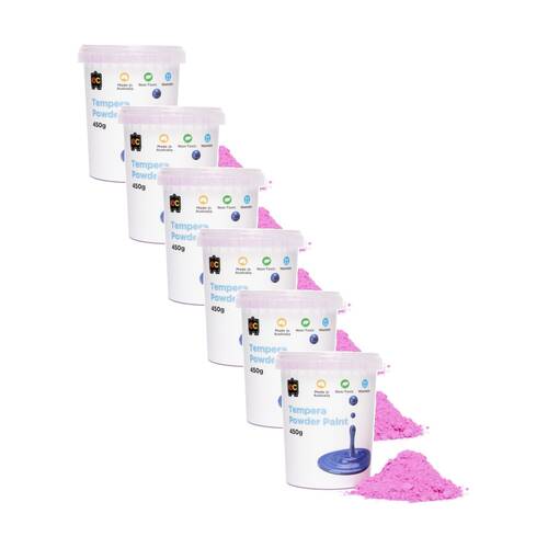 6PK Educational Colours Tempera Junior Student Paint Powder Pink 450g