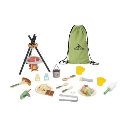 Tooky Toy Kids Camping Pretend Play Wooden Campfire Cooking Playset 3y+