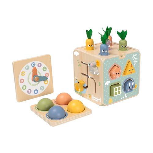 Tooky Toy Kids/Toddler Activity Cube Wooden Developmental Playset W/ Felt 18m+