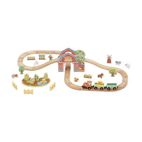 Tooky Toy Kids/Children Wooden Farm Train and Animals Playset 3y+