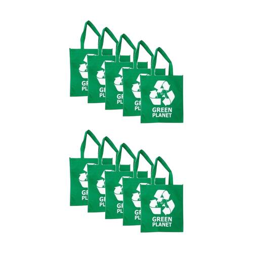 10PK Braz Large Reusable Shopping Bag W/ Handles 34x36x19cm Greeen Planet Assrtd