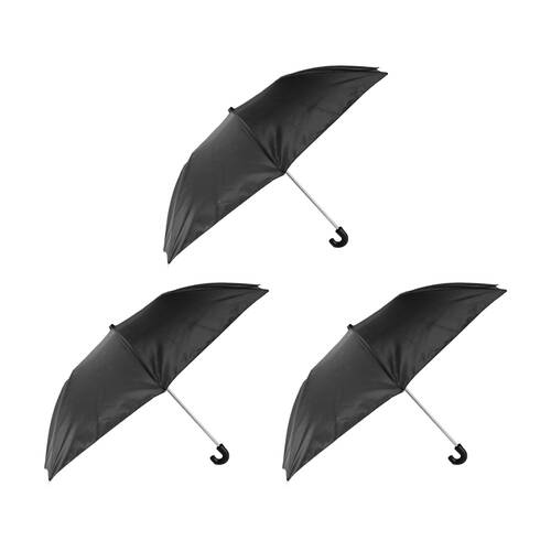 3PK Braz Unisex Pop Up Umbrella W/ J Handle & Metal Shaft 95cm Black
