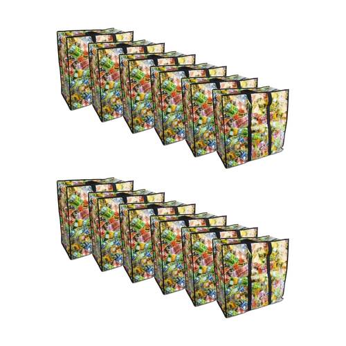 12PK Braz Large Reusable Shopping Bag W/ Zips 60x60x30cm AU Money Design
