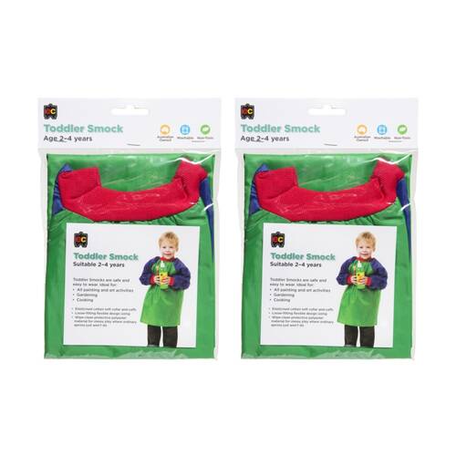 2PK Educational Colours Toddler Paint Smock Apron Green & Blue 2-4y