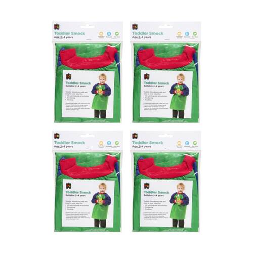 4PK Educational Colours Toddler Paint Smock Apron Green & Blue 2-4y