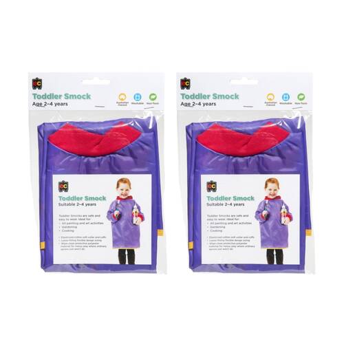 2PK Educational Colours Toddler Paint Artist Smock Apron Purple 2-4y