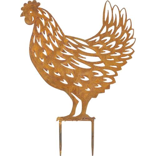 LVD Rustic-Coated Metal Large Hen Garden Stake Decor Ornament 48x37x18cm