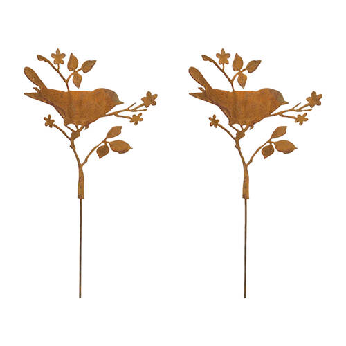 2PK LVD Rustic-Coated Metal Wren Vine Garden Stake Decor Ornament 89x25x0.64cm
