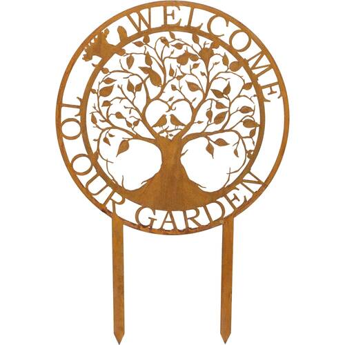 LVD Rustic-Coated Metal Welcome Garden Stake Decor Ornament 80x53x0.64cm