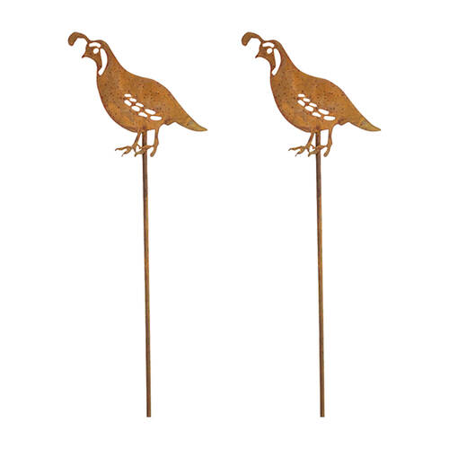 2PK LVD Rustic-Coated Metal Small Quail Garden Stake Decor Ornament 78x9x0.64cm