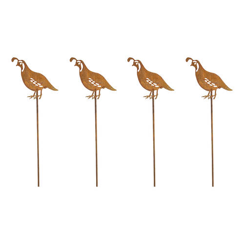 4PK LVD Rustic-Coated Metal Small Quail Garden Stake Decor Ornament 78x9x0.64cm