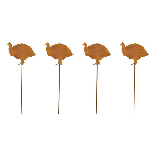 4PK LVD Rustic-Coated Metal Small Guinea Fowl Garden Stake Ornament 78x10x0.64cm