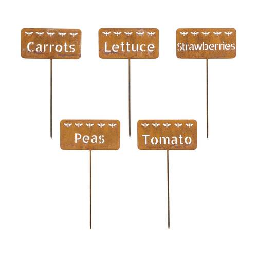 5pc LVD Rustic-Coated Metal Fruit/Vegetable Garden Stake Set 27x15x0.64cm