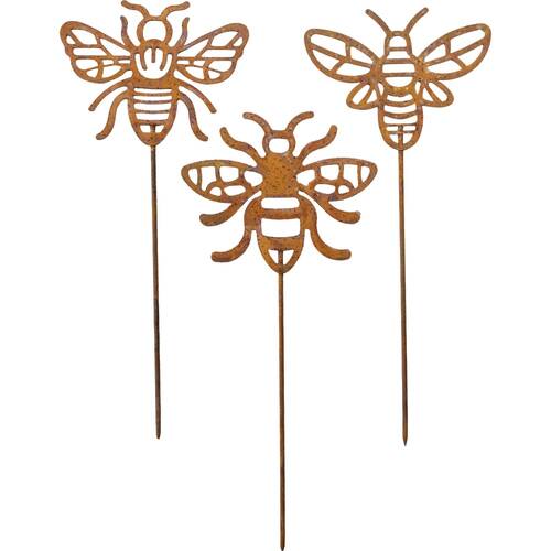 LVD Rustic-Coated Metal Hen & Rooster Garden Stake Ornament Set 24x10x0.64cm