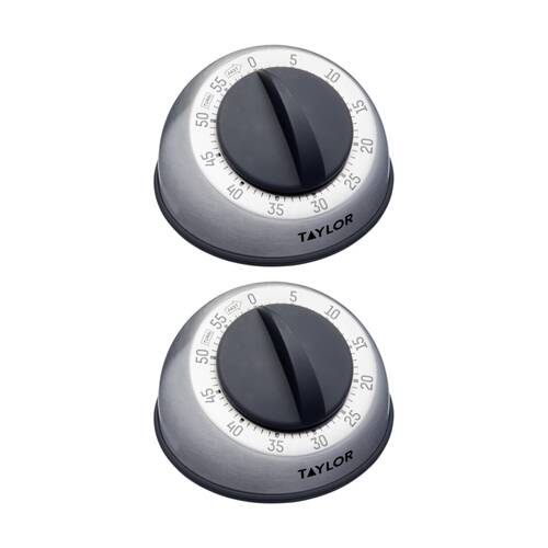 2PK Taylor Pro Wind Up Dial Classic 60 Minute Kitchen Timer Stainless Steel