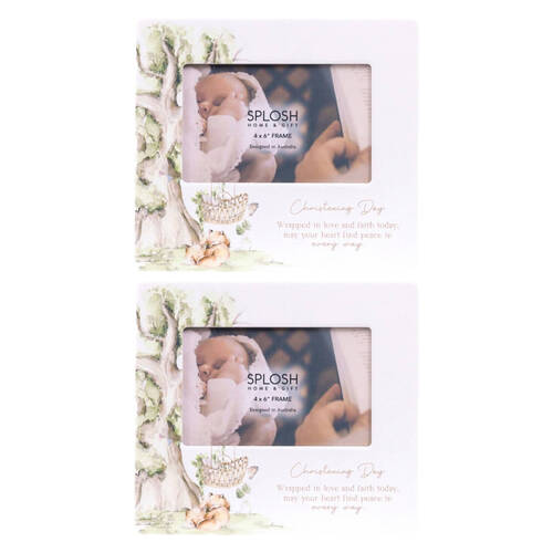 2PK Tiny Wonders Ceramic & Plexiglass Baby Photo Frame White Christening 4x6