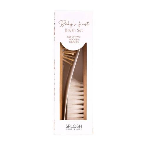 2pc Tiny Wonders My First Hairbrush Set Wooden Baby Brushes Brown 4x3x15.5cm