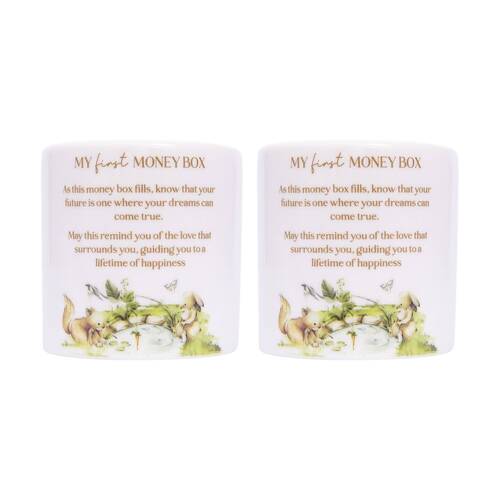 2PK Tiny Wonders Children's My First Ceramic Coin Money Box White 8x8x8cm