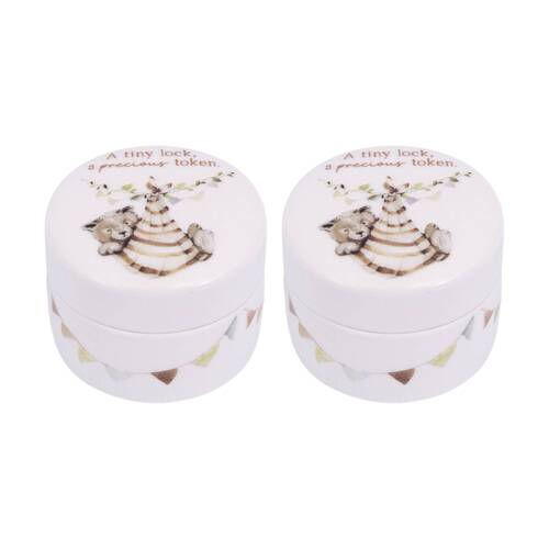 2PK Tiny Wonders Baby's First Hair Curl Ceramic Memento Keepsake Box White 6cm