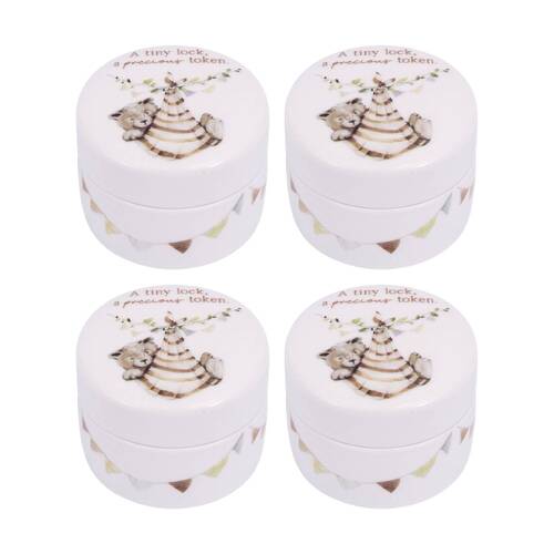 4PK Tiny Wonders Baby's First Hair Curl Ceramic Memento Keepsake Box White 6cm