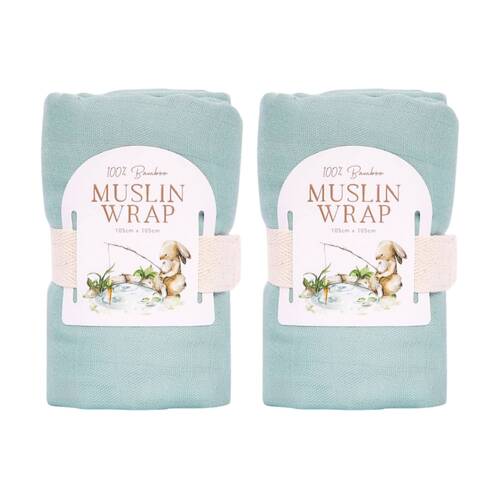 2PK Tiny Wonders Bamboo Muslin Wrap Soft Baby Blanket & Swaddle Sage 105x105cm