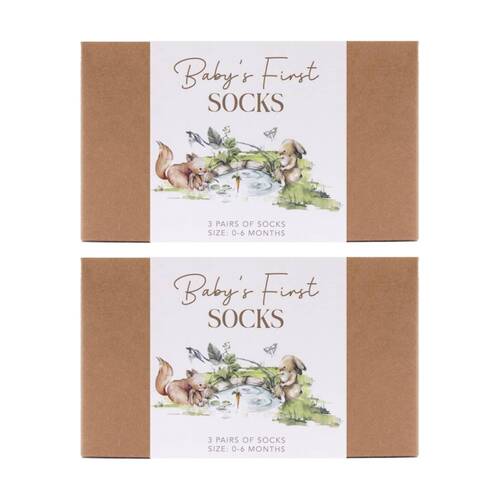 2x 3pc Tiny Wonders Baby's First Socks Gift Set 0-6m White/Orange/Grey