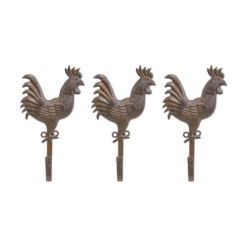 3PK LVD Rooster Hook Home Wall Decoration Rustic Farm Decor 12x5x21cm