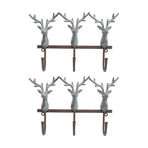 2PK LVD Triple Deer Hooks Rustic Home Wall Decoration 32.5x5x21.5m