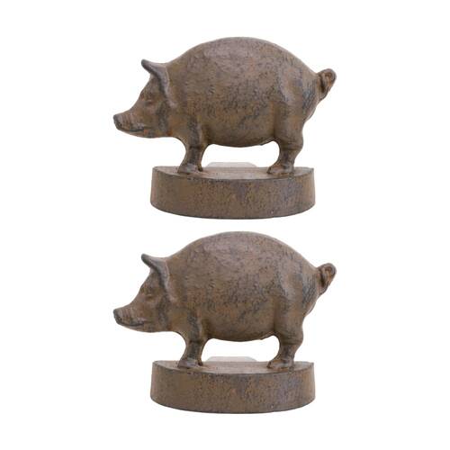 2PK LVD Chunky Pig Rustic Metal Door Stopper Farmhouse Home Decor 28x14x13cm
