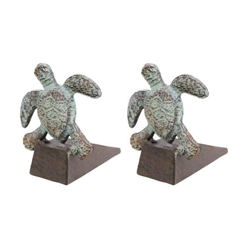 2PK LVD Coastal Metal Turtle Door Stopper Home Decor 19x16x13cm Green/Brown