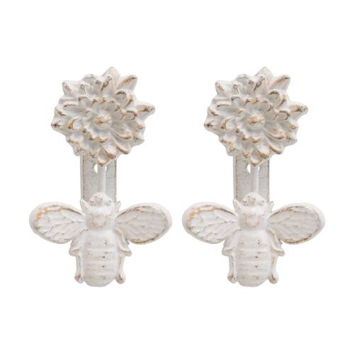 2PK LVD Rustic White/Gold Bee Door Knocker Vintage Home Decor 8.5x5x14cm