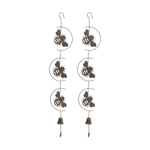 2PK LVD Triple Bee Metal Hanging Bell Outdoor/Garden Home Decor 16x6.5x118cm