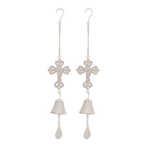 2PK LVD Cross Metal Hanging Bell Outdoor/Garden Home Decor 10x7.5x58.5cm