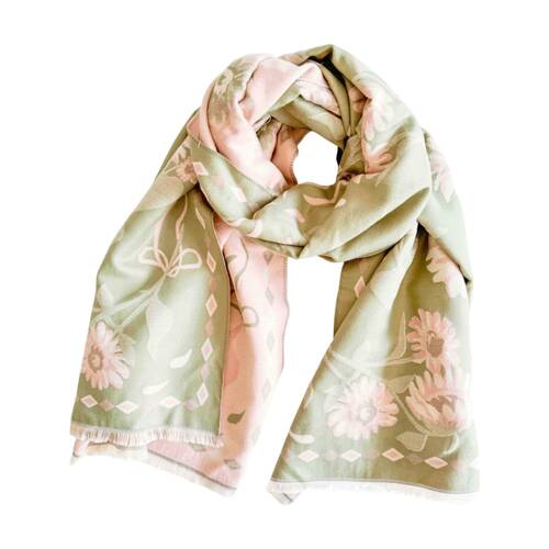 Urban Products Folk Floral Scarf Green Cream Pattern Women's Accessory 180cm