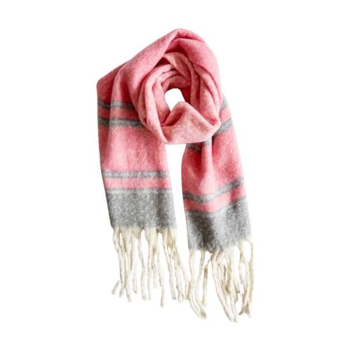 Urban Products Avalon Pink/Grey Striped Soft Plush Fabric Scarf 180cm