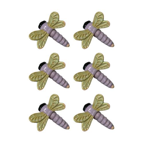 6x Urban Products Dragonfly Pot Hanger Green Decorative Wall Hook 10cm